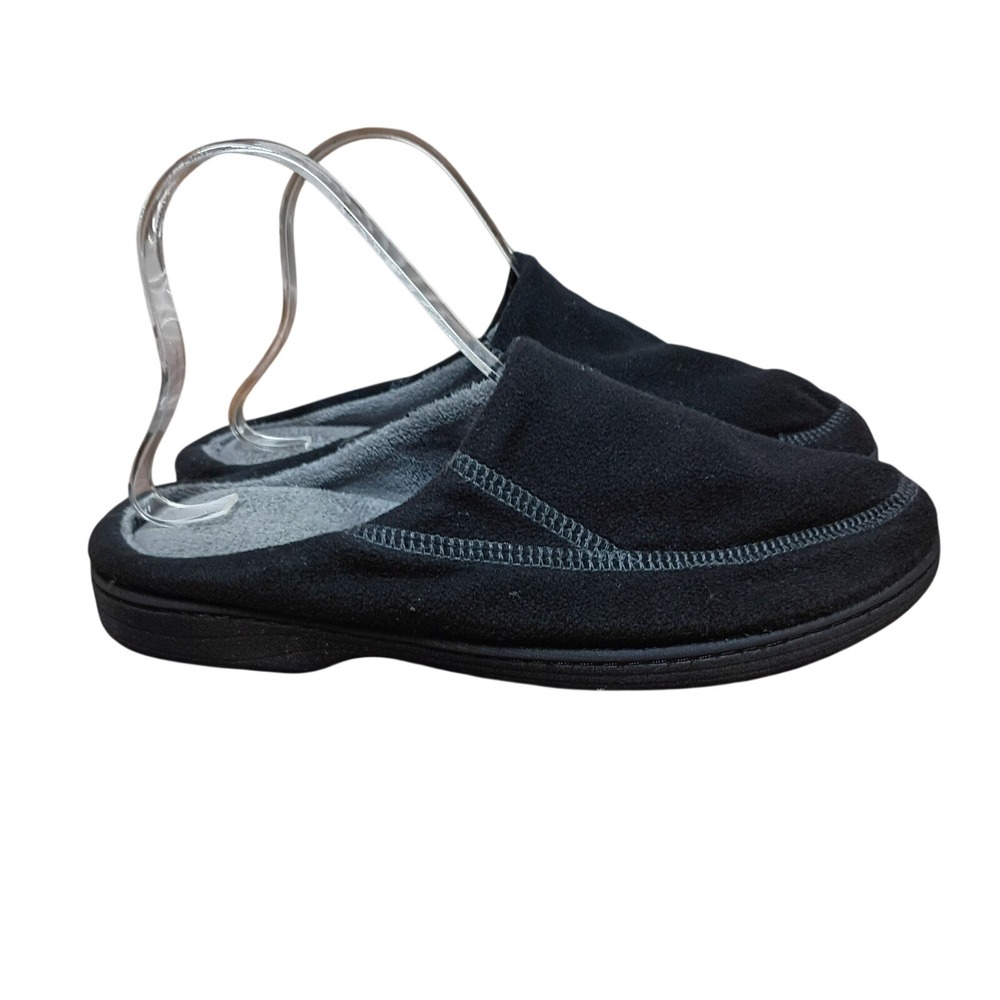 Isotoner Mens Microterry Clog Slippers Black Grey Size 8-9 Machine Washable